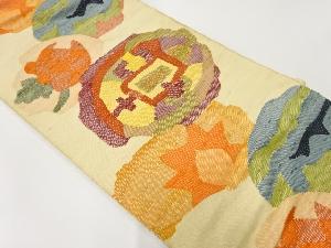 アンティーク　手織り紬抽象花模様織り出し名古屋帯